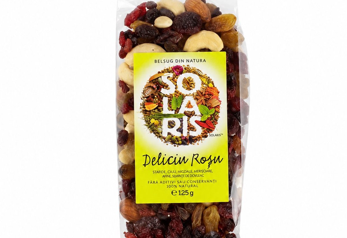 Mix Solaris Deliciu Roșu cu stafide, caju, migdale, merișoare, afine și semințe de dovleac