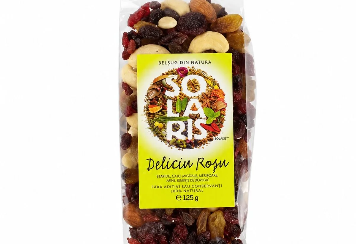 Mix Solaris Deliciu Roșu cu stafide, caju, migdale, merișoare, afine și semințe de dovleac